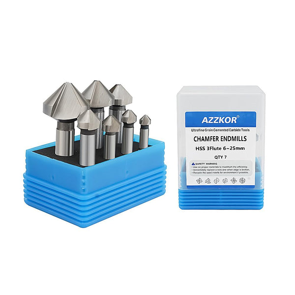 Milling Cutter Chamfer Endmills Tool CNC Maching 3 Teeth 90 Degree Milling Reamer High Hardness Steel Metel Cutter HSS Set 7PCS