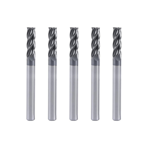 Inch Carbide Square End Mill Set, 4 Flute Micro Grain Carbide Mill Bits for Alloy Steels/Hardened Steels/Aluminum/Copper, 5 Pcs