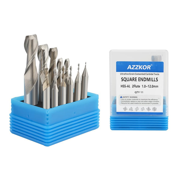 EndMills 2 Flutes HSS-AL CNC Router Bit Cutting Tool Set 1.0-12mm for Steel Wood Aluminum Milling Cutter