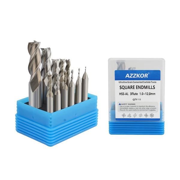 EndMills 3 Flutes HSS-AL CNC Router Bit Cutting Tool Set 1.0-12mm for Steel Wood Aluminum Milling Cutter