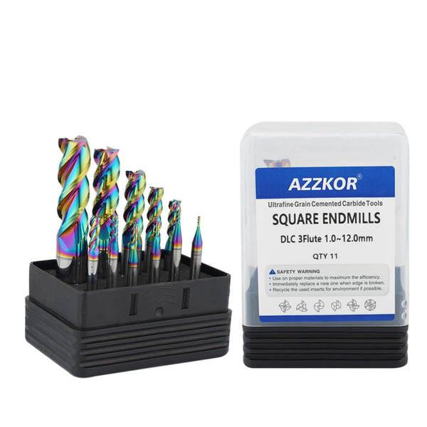 Carbide Square End Mill HRC60 Double Edge 3 Flute DLC Coating Tungsten Steel for Aluminum Wood Endmills HRC60 1.0-12.0 Series