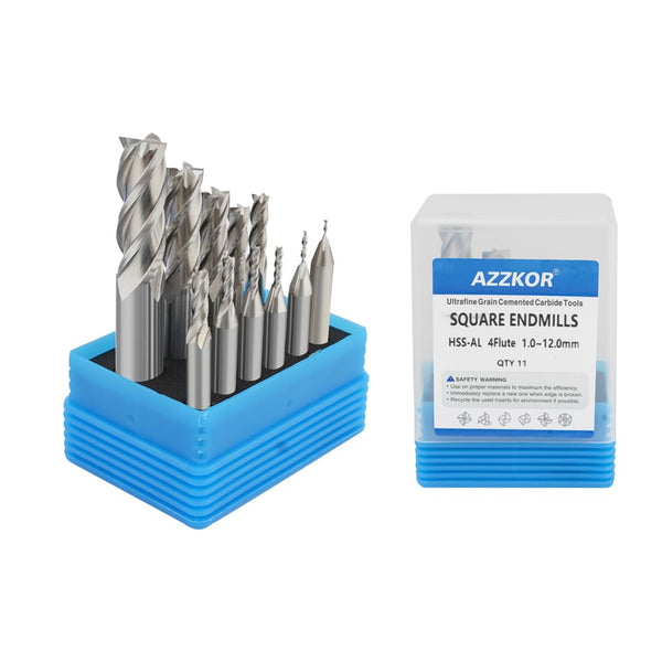 EndMills 4 Flutes HSS-AL CNC Router Bit Cutting Tool Set 1.0-12mm for Steel Wood Aluminum Milling Cutter