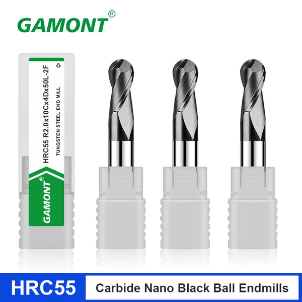 GAMONT HRC55 2-Flute Black Nano Coating Endmills Tungsten Steel Carbide Ball End Mills CNC Mechanical Machining Milling Cutter